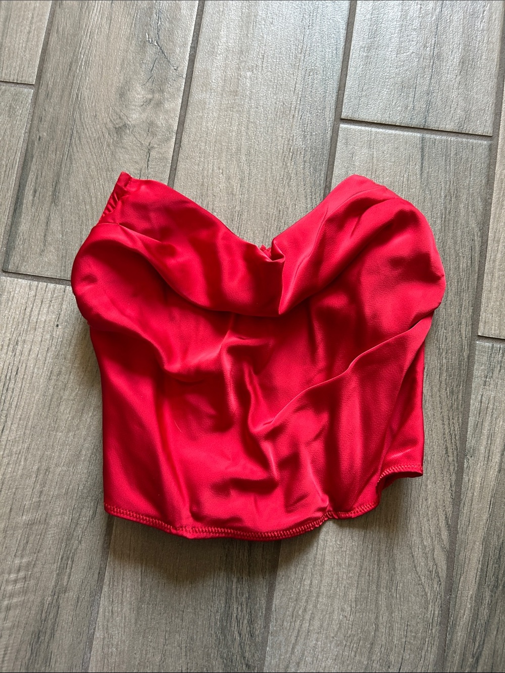 Cotton Candy Red Strapless Satin Crop Bustier